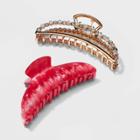 Rhinestone Claw Hair Clip 2pc - A New Day Pink/gold