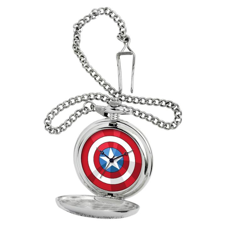 Men's Marvel Captain America Silver Pocket Watch -