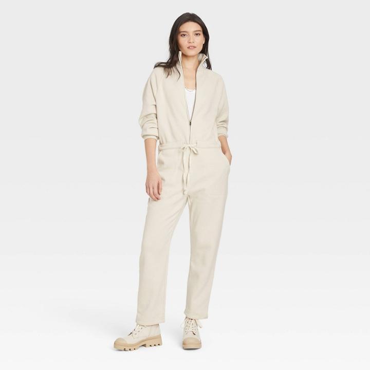 Women's Long Sleeve Fleece Jumpsuit - Universal Thread Cream