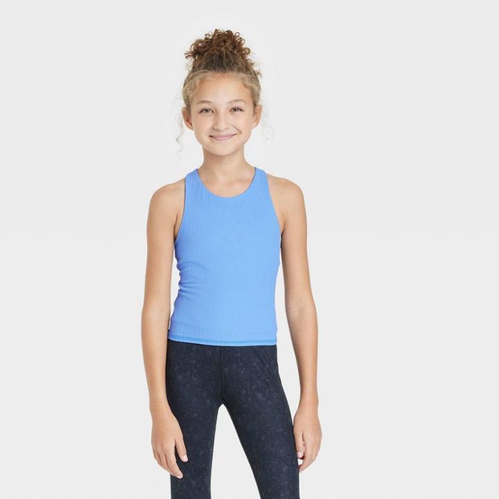 Girls' Printed Cropped Tank Top - All In Motion Vibrant Blue
