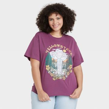 National Park Foundation Women's Plus Size Yellowstone Short Sleeve Graphic T-shirt - Plum Purple