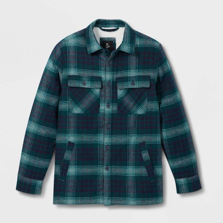 Kids' Plaid Shirt Jacket - Art Class Teal Green
