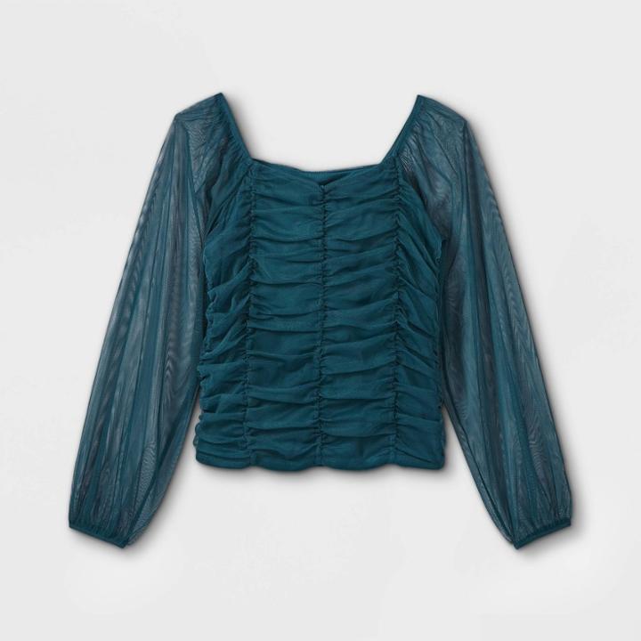 Girls' Mesh Long Sleeve Blouse - Art Class Teal