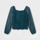 Girls' Mesh Long Sleeve Blouse - Art Class Teal