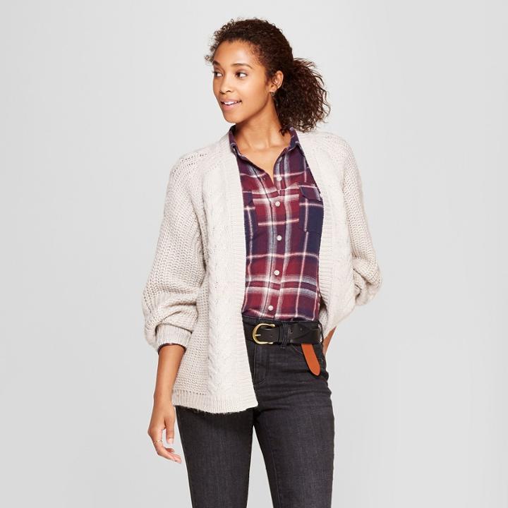 Women's Cable Open Cardigan - Universal Thread Oatmeal
