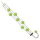 Zirconite Rhodium Plated Multi-strand Bracelet With Enameled Daisies Lime Green
