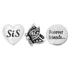 Treasure Lockets 3 Silver Plated Charm Set With Sister, Forever Friends Theme - Silver, Women's