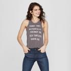 Women's Sandy Toes, Waterfalls, Coconut Oil, Sea Turtles, Shaved Ice Graphic Tank Top - Awake Charcoal L, Size: