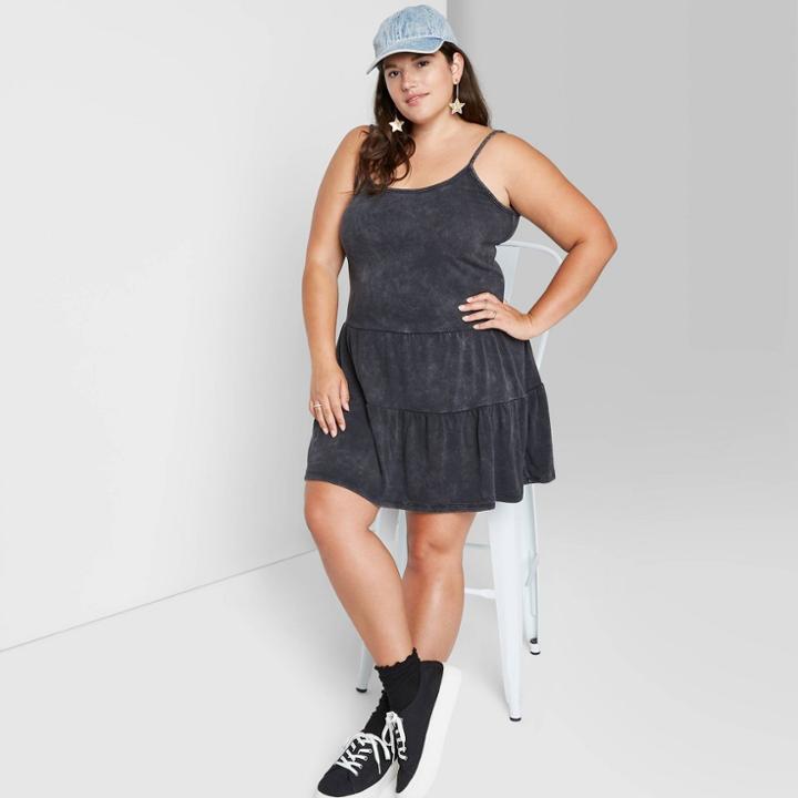 Women's Plus Size Mineral Wash Sweatshirt Dress - Wild Fable Black