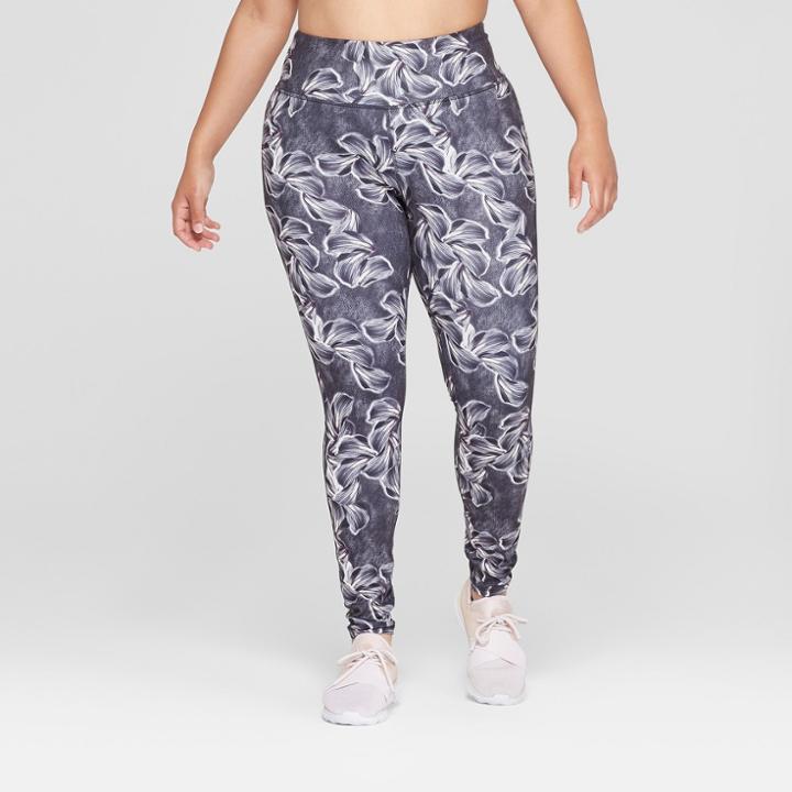 Women's Plus Size Floral Printed Everyday Mid-rise Tights - C9 Champion Dark Grey 4x, Dark Grey Floral