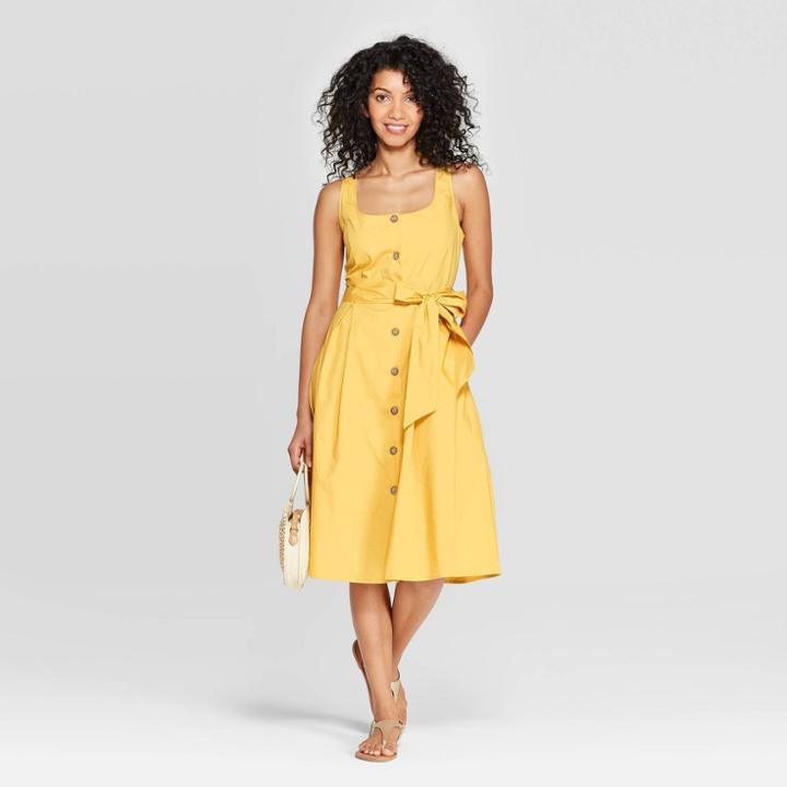Women's Sleeveless Square Neck Dress - A New Day Yellow