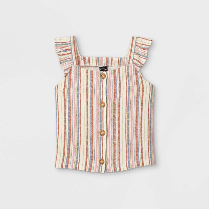Girls' Ruffle Button-front Short Sleeve T-shirt - Art Class