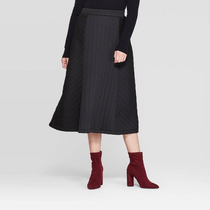 Women's Mid-rise Quilted Midi Skirt - Prologue Black