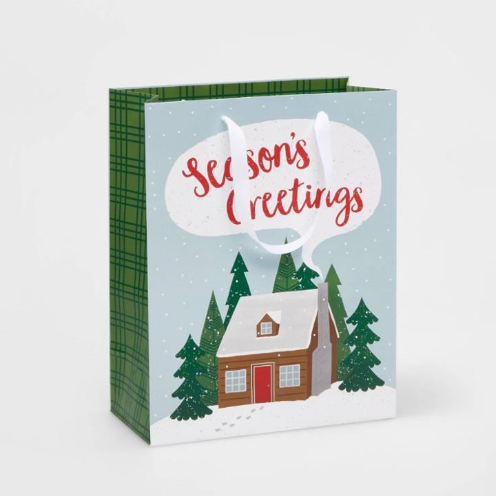 Large Cozy Cabin Christmas Gift Bag - Wondershop , Blue