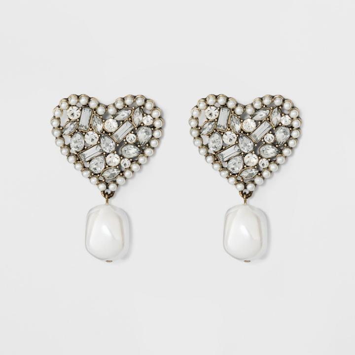 Sugarfix By Baublebar Mixed Media Heart Drop Earrings - Pearl, Women's