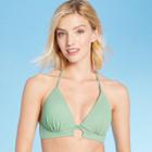 Women's Push-up Ribbed Long Line Ring Front Triangle Bikini Top - Shade & Shore Sage Green 32a, Green/green