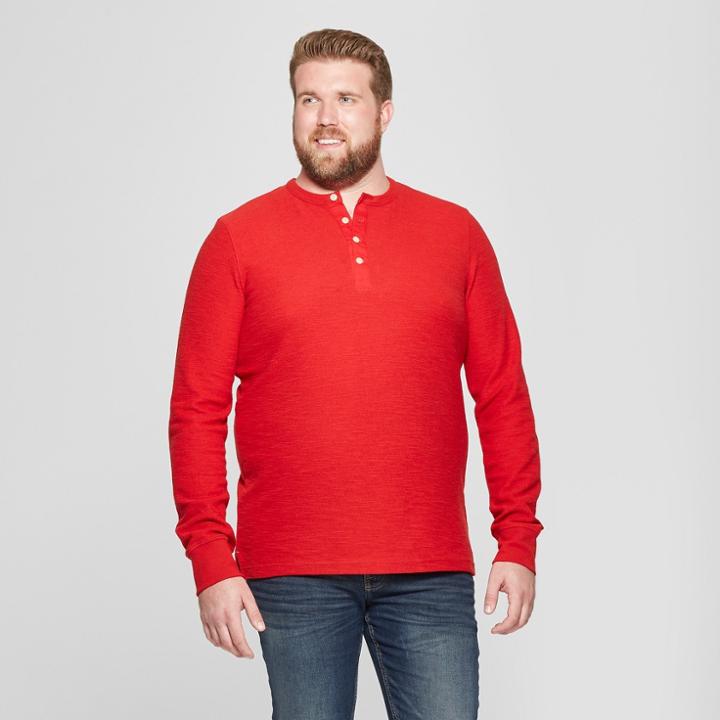 Men's Tall Long Sleeve Textured Henley Shirt - Goodfellow & Co Ripe Red