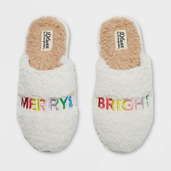 Women's Dluxe By Dearfoams Merry & Bright Slide Slippers - Cream