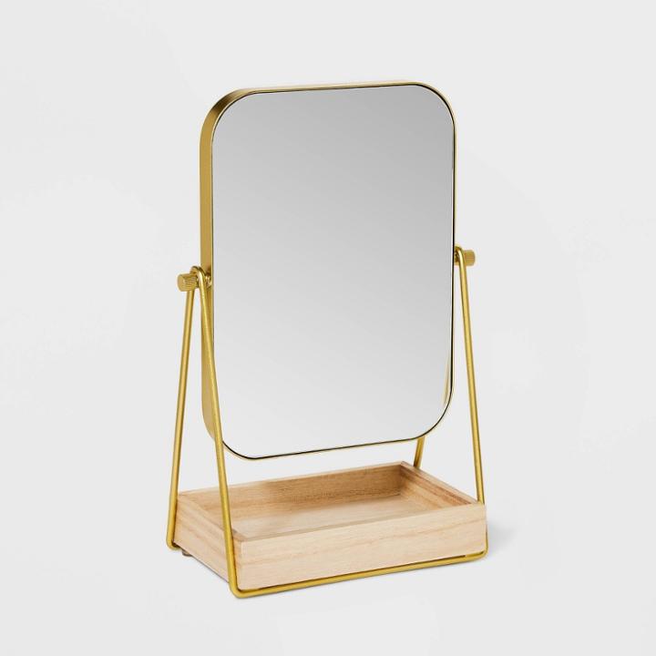 Mirror Jewelry Storage With Wood Base - A New Day Gold