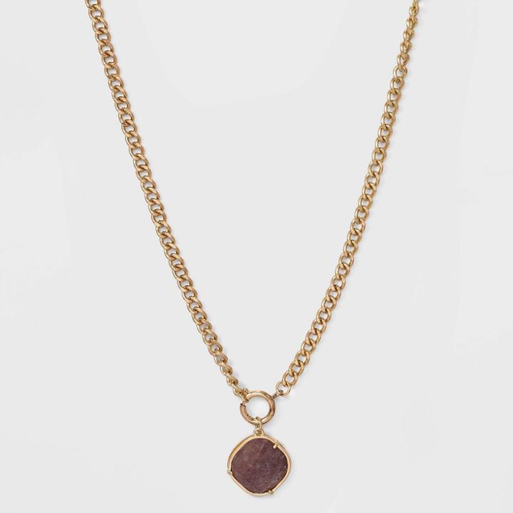 18 Precious Lepidolite With Semi-precious Chain Necklace - Universal Thread Pink