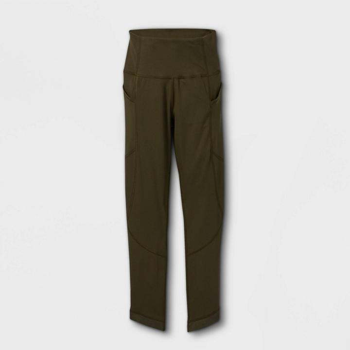 Girls' Mesh Pieced Side Pocket Leggings - All In Motion Olive Green