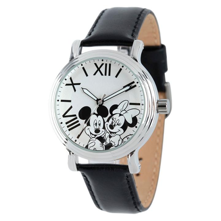 Women's Disney Mickey And Minnie Shinny Vintage Articulating Watch With Alloy Case - Black