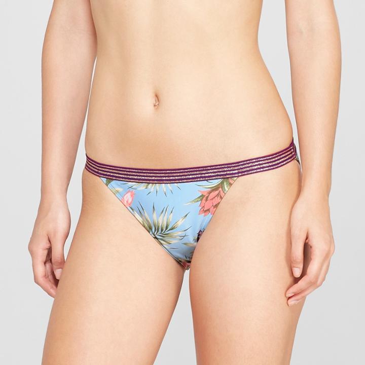 Women's Sport Elastic Triangle Bikini Top - Xhilaration Light Blue Floral