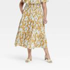 Women's Plus Size Tiered Woven Maxi Skirt - Ava & Viv Metallic Gold