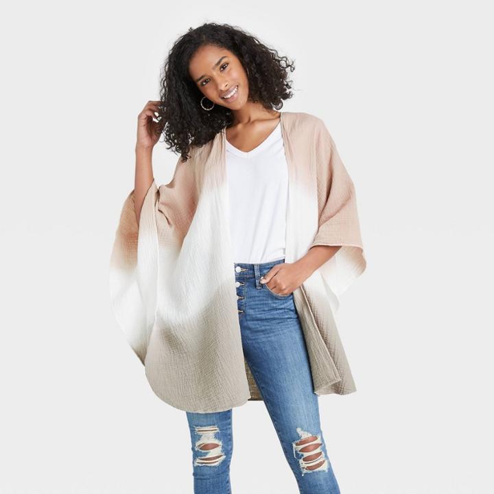 Women's Gauze Ruana Wrap Jacket - Universal Thread Neutral