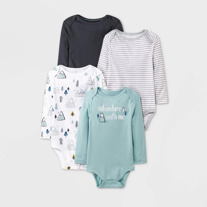 Baby Boys' 4pk 'adventure Awaits' Long Sleeve Bodysuit - Cloud Island Green Newborn