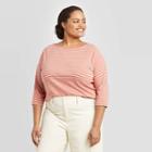 Women's Plus Size Striped 3/4 Sleeve Boat Neck T-shirt - A New Day Red/cream 1x, Women's,