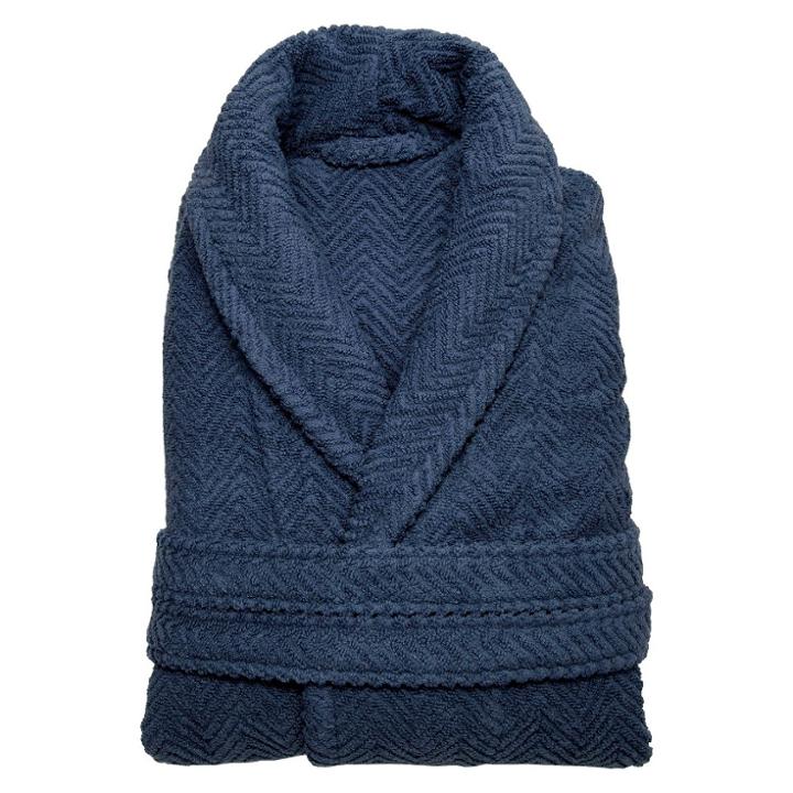 Linum Home Textiles Herringbone Weave Bathrobe Unisex Linum Home - Midnight Blue (large/xlarge)