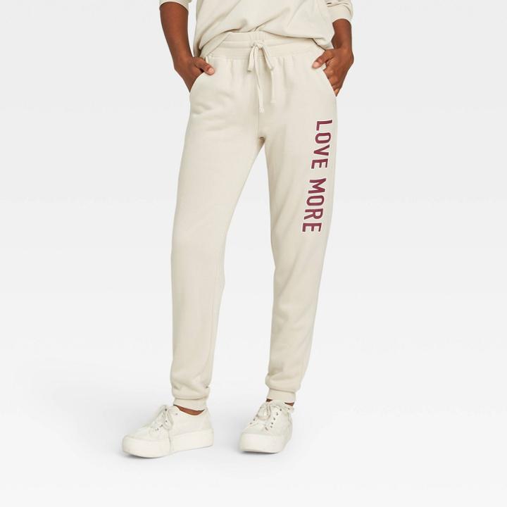 Zoe+liv Women's Love More Graphic Jogger Pants - Cream
