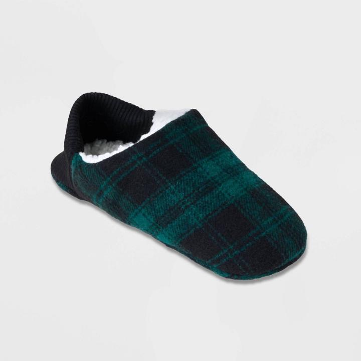 Adult Plaid Faux Shearling Lined Pull-on Slipper Socks With Huggable Heel & Grippers - Wondershop Green/black