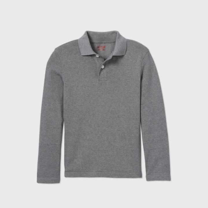 Boys' Long Sleeve Interlock Uniform Polo Shirt - Cat & Jack Gray