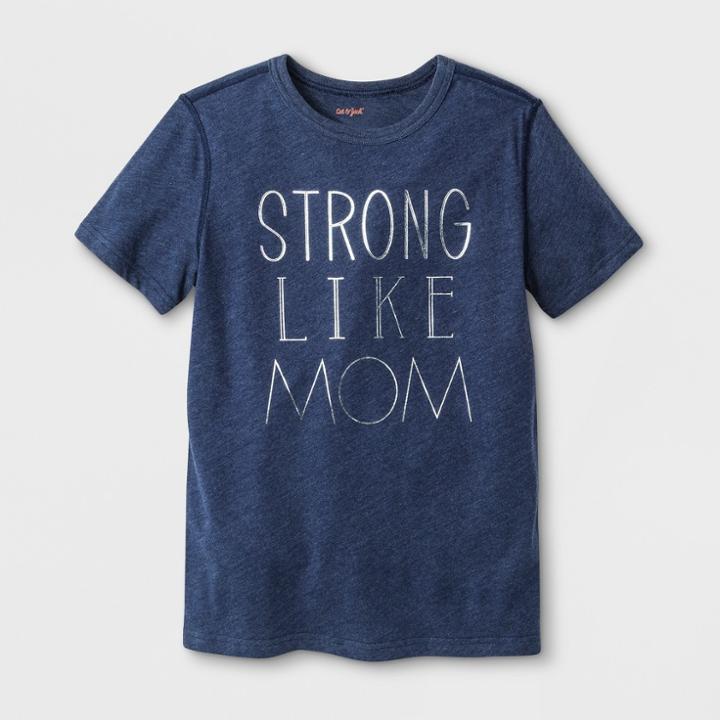 Boys' Adaptive Short Sleeve Strong Like Mom Graphic T-shirt - Cat & Jack Navy