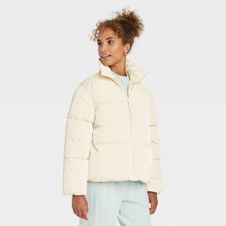 Women's Short Puffer Jacket - A New Day Ivory
