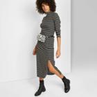 Women's Long Sleeve Mock Turtleneck Rib Knit Midi Dress - Wild Fable Black/white Xs, Women's, Brown