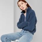Women's Long Sleeve Quarter Zip Sherpa Pullover Shirt Jacket - Wild Fable Blue