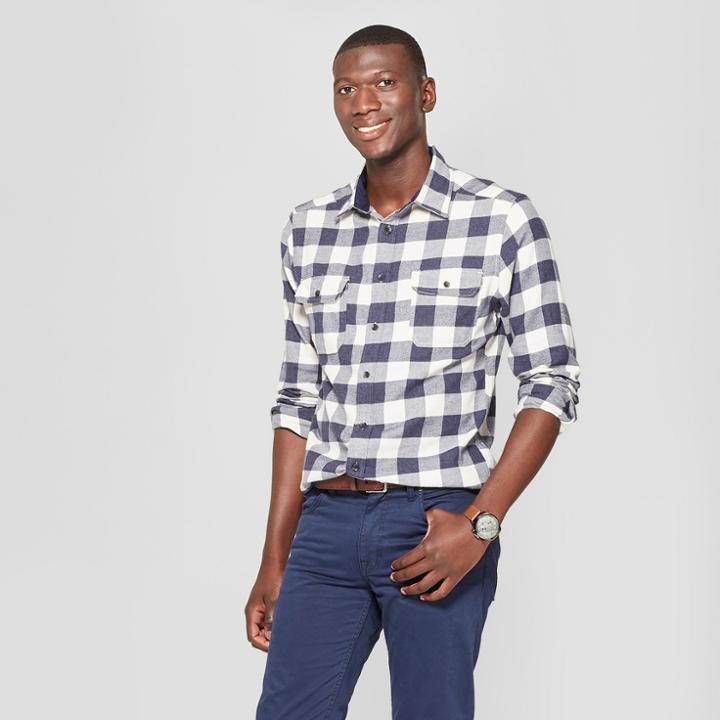 Men's Checkered Standard Fit Long Sleeve Flannel Button-down Shirt - Goodfellow & Co White