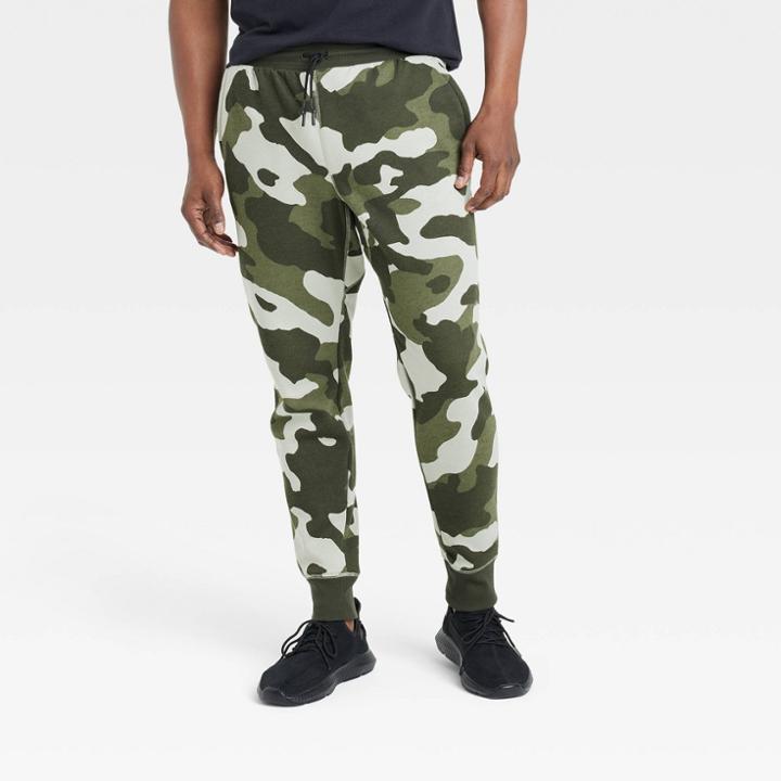 Men's Cotton Fleece Joggers - All In Motion Olive Camo Print S, Green Green Print