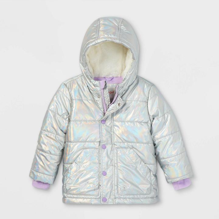 Toddler Girls' Puffer Jacket - Cat & Jack Metallic Sliver