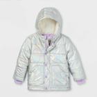 Toddler Girls' Puffer Jacket - Cat & Jack Metallic Sliver
