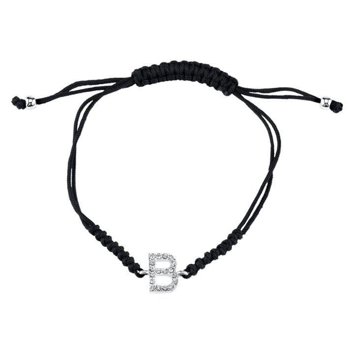 Target Silver Plated Crystal Wrap Bracelet With Initial B - Black Nylon Cord, Girl's