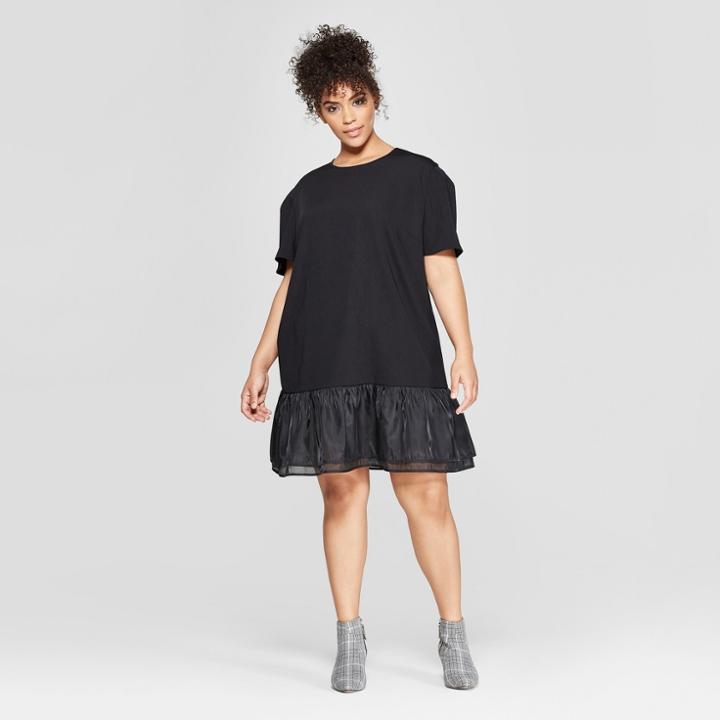 Women's Plus Size Short Sleeve Organza Ruffle Midi Dress - Who What Wear Black
