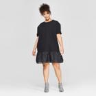 Women's Plus Size Short Sleeve Organza Ruffle Midi Dress - Who What Wear Black