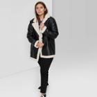 Women's Plus Size Faux Fur Leather Pea Coat - Wild Fable Black