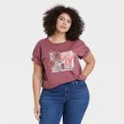 Women's Mtv Plus Size Floral Print Short Sleeve Graphic T-shirt - Burgundy