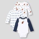 Lamaze Baby Boys' 3pk Organic Cotton Fox Long Sleeve Bodysuit - White/blue
