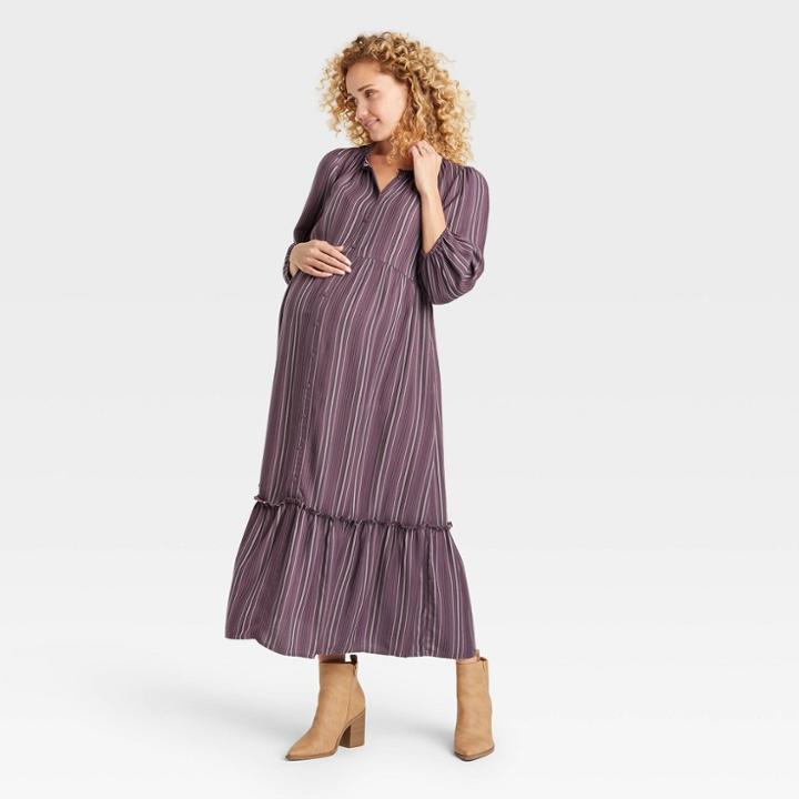 3/4 Sleeve Modern House Maternity Dress - Isabel Maternity By Ingrid & Isabel Plum Purple